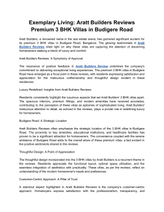 Exemplary Living - Aratt Builders Reviews Premium 3 BHK Villas in Budigere Road