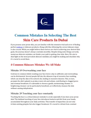 Common Mistakes In Selecting The Best Skin Care Products In Dubai