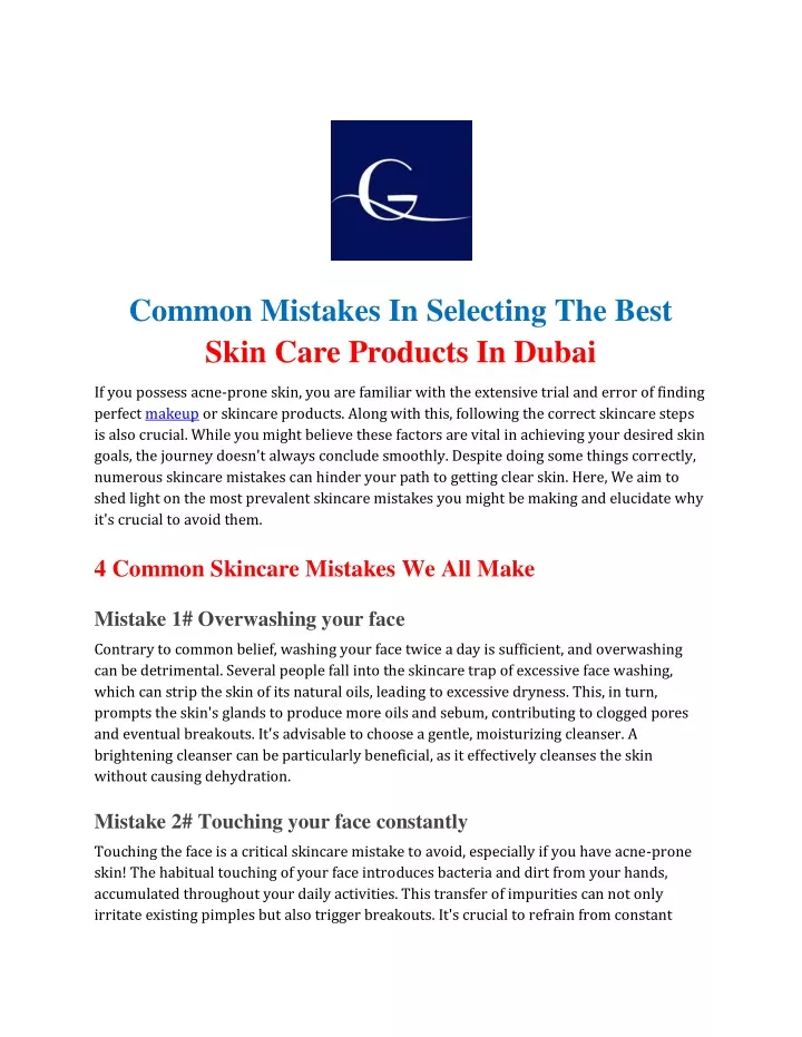 common mistakes in selecting the best skin care