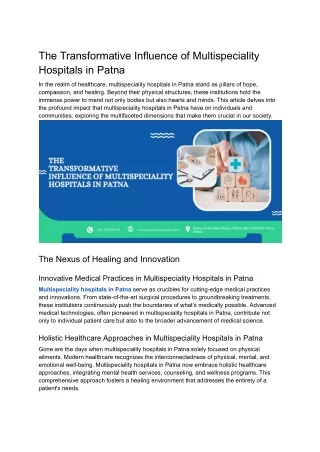 The Transformative Influence of Multispeciality Hospitals in Patna