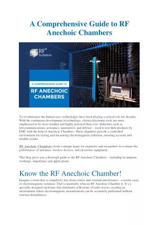 A Comprehensive Guide to RF Anechoic Chambers