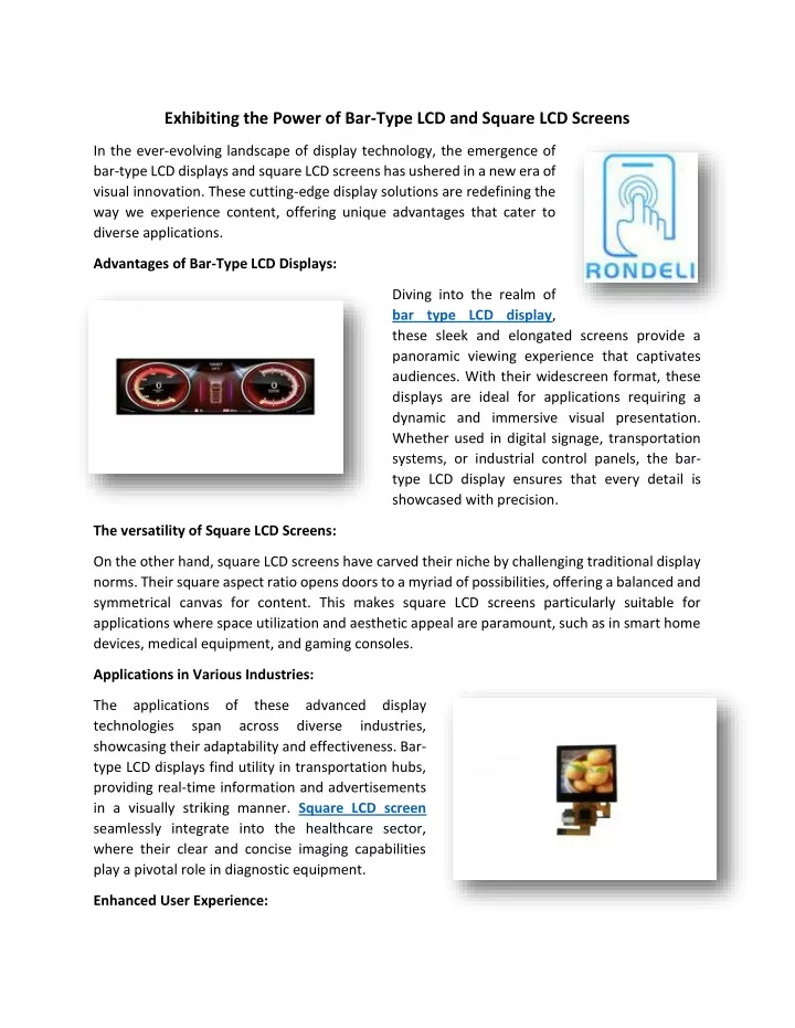 PPT - Exhibiting the Power of Bar-Type LCD and Square LCD Screens