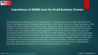 Importance of MSME Loan for Small Business Owners