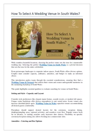 How To Select A Wedding Venue In South Wales?