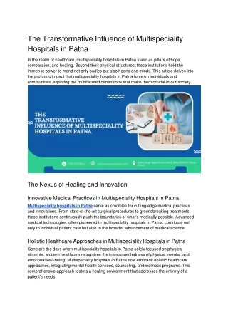 The Transformative Influence of Multispeciality Hospitals in Patna