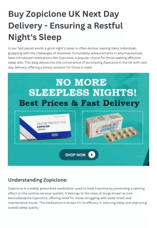 Buy Zopiclone UK Next Day Delivery - Ensuring a Restful Night's Sleep