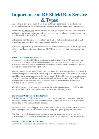 Importance of RF Shield Box Service & Types