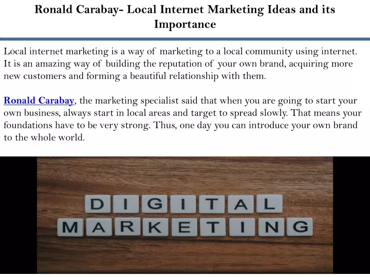 ronald carabay local internet marketing ideas