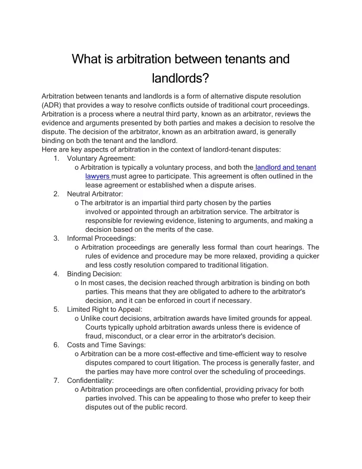 what is arbitration between tenants and landlords