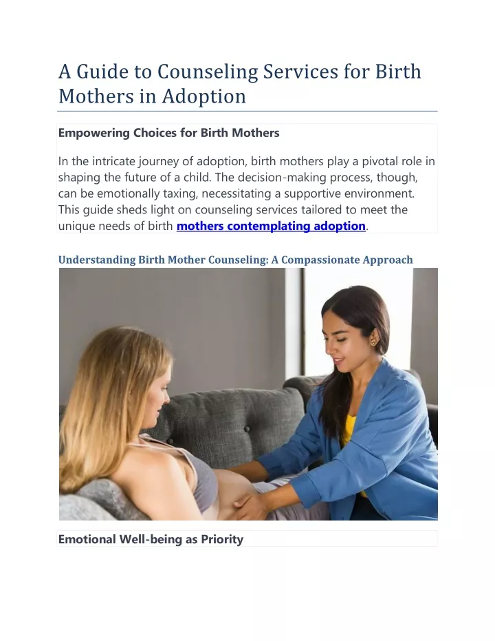 a guide to counseling services for birth mothers