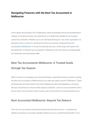 Navigating Finances with the Best Tax Accountant in Melbourne