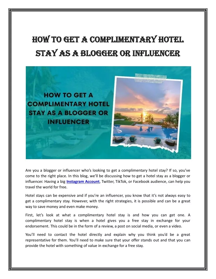 how to get a complimentary hotel