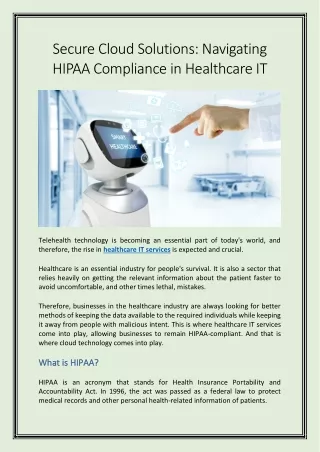 Secure Cloud Solutions - Navigating HIPAA Compliance in Healthcare IT