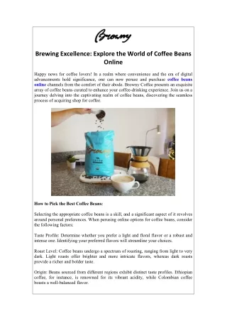 Brewing Excellence Explore the World of Coffee Beans Online