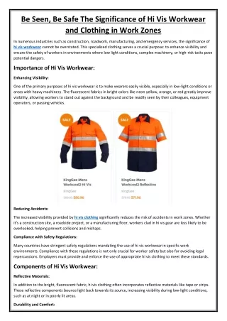 Be Seen, Be Safe The Significance of Hi Vis Workwear and Clothing in Work Zones