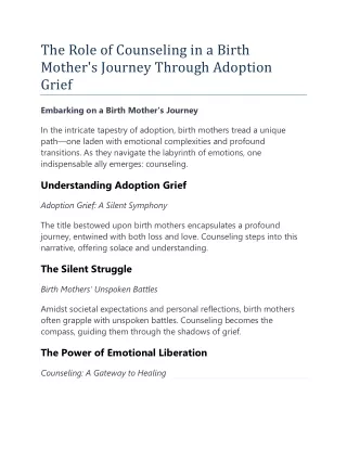 The Role of Counseling in a Birth Mother