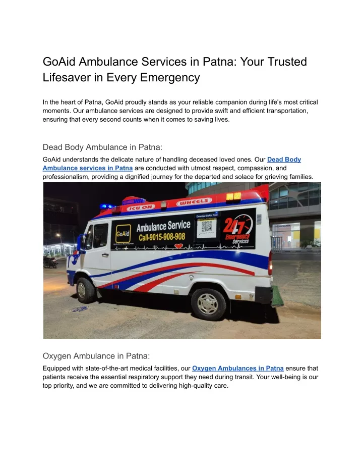 goaid ambulance services in patna your trusted