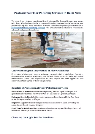 Professional Floor Polishing Services in Delhi NCR