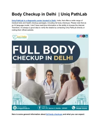 Full body checkup in Delhi | Uniq PathLab