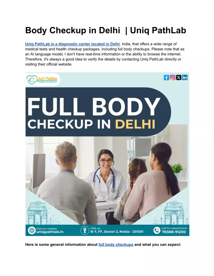 body checkup in delhi uniq pathlab