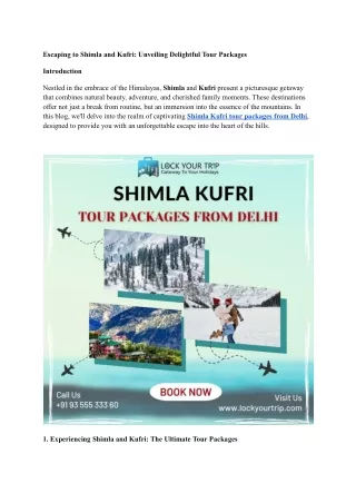 Shimla Kufri tour packages from Delhi