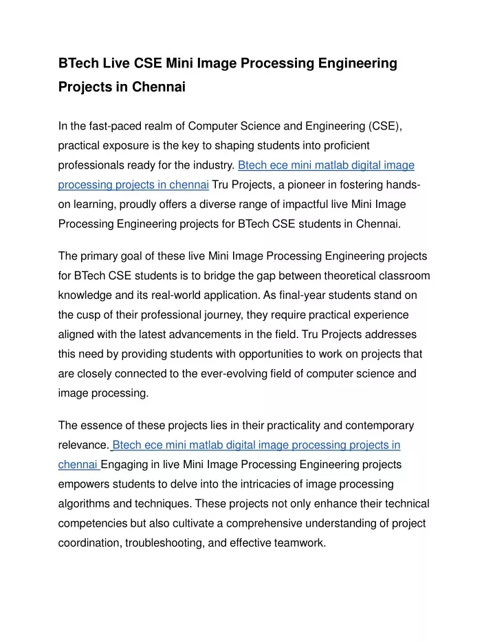 btech live cse mini image processing engineering