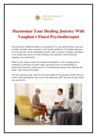 Harmonize Your Healing Journey With Vaughan's Finest Psychotherapist