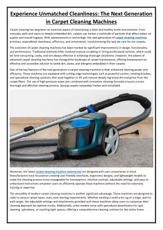 Experience Unmatched Cleanliness The Next Generation in Carpet Cleaning Machines