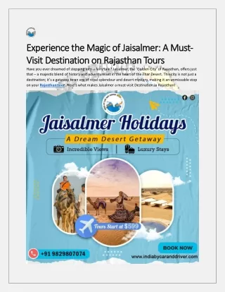 Experience the Magic of Jaisalmer A Must-Visit Destination on Rajasthan Tours