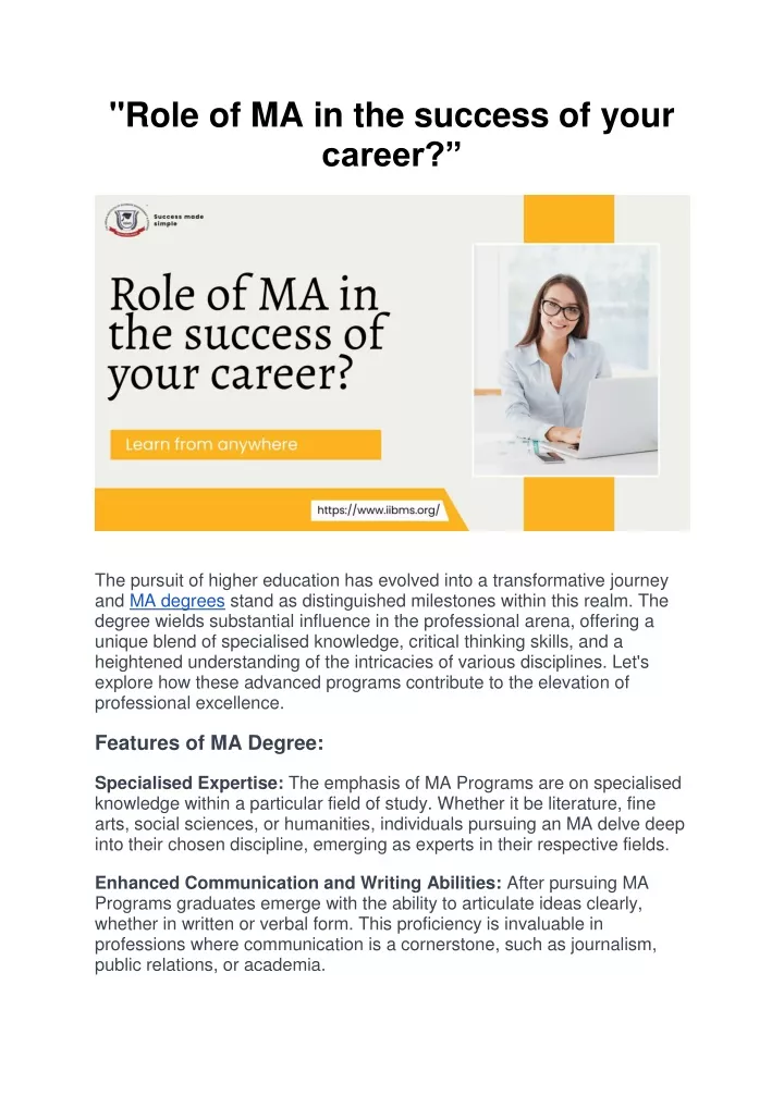 role of ma in the success of your career