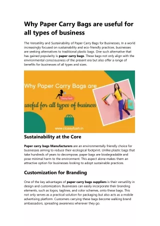 Why Paper Carry Bags are useful for all types of business