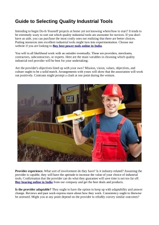 guide to selecting quality industrial tools