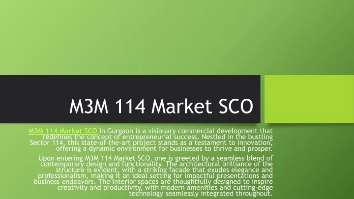 m3m 114 market sco