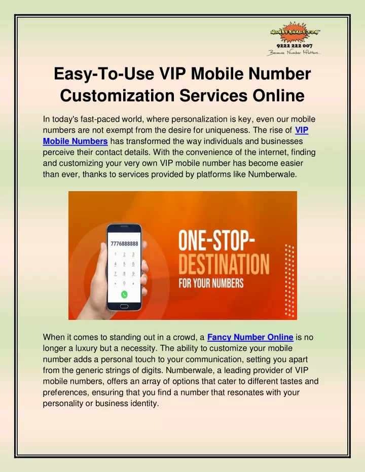 easy to use vip mobile number customization