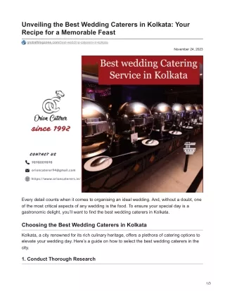 Unveiling the Best Wedding Caterers in Kolkata Your Recipe for a Memorable Feast