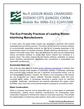 Eco-Friendly Practices of Leading Woven Interlining Manufacturers