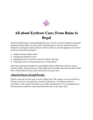 All about Eyebrow Care; From Ruins to Regal