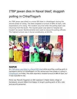 ITBP jawan dies in Naxal blast; sluggish polling in Chhattisgarh