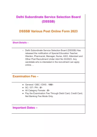 delhi subordinate service selection board dsssb