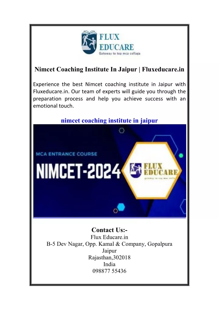 nimcet coaching institute in jaipur fluxeducare in