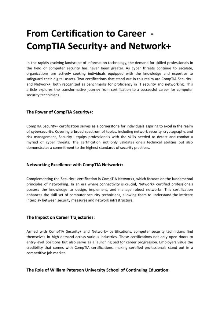 from certification to career comptia security