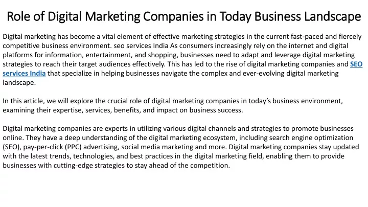 role of digital marketing companies in today business landscape