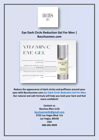 Eye Dark Circle Reduction Gel For Men | Bacchusmen.com