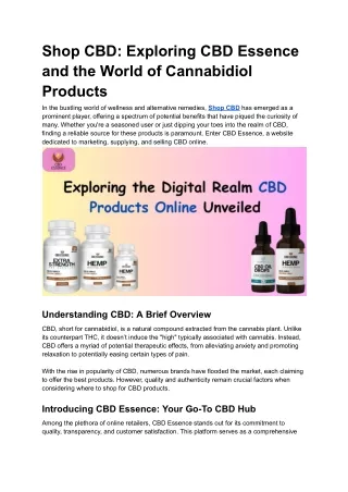 Shop CBD_ Exploring CBD Essence and the World of Cannabidiol Products