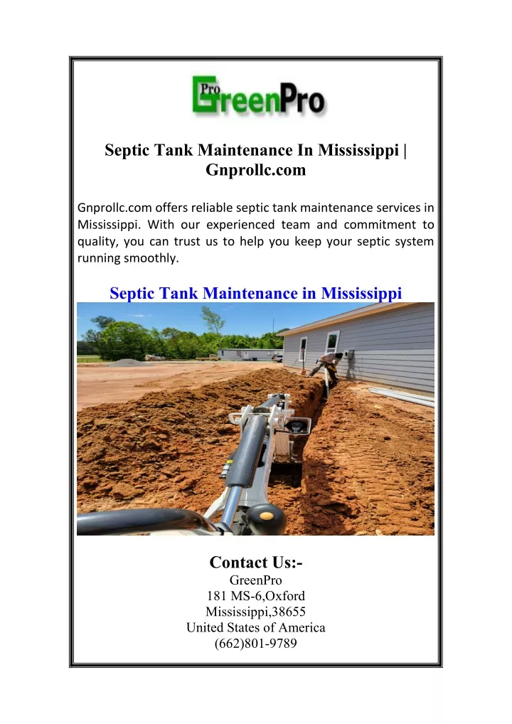 septic tank maintenance in mississippi gnprollc