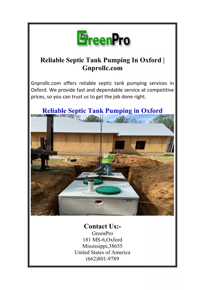 reliable septic tank pumping in oxford gnprollc