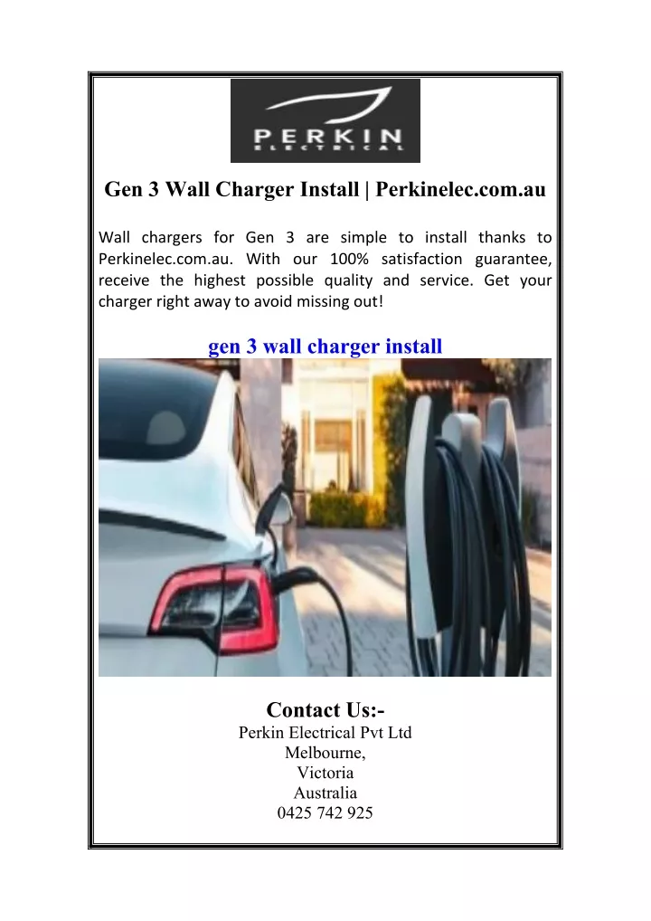 gen 3 wall charger install perkinelec com au