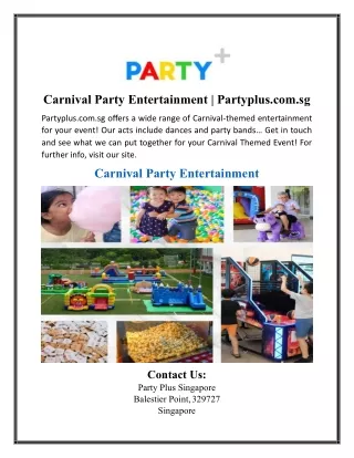 Carnival Party Entertainment | Partyplus.com.sg