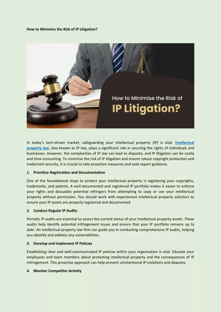 how to minimise the risk of ip litigation