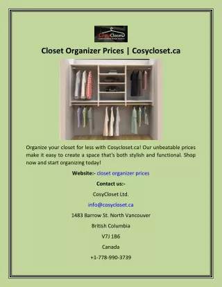 Closet Organizer Prices  Cosycloset.ca